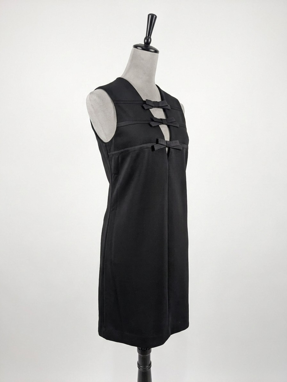 BCBG Black Sleeveless Shift Dress with Trio of Bows